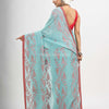 Auqa Blue cotton handwoven jacquard saree