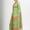 Lime Green cotton all body check and buti with pallu buti in solid broder handloom saree