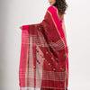 Red cotton all body check and buti with pallu buti in solid broder handloom saree