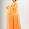 Orange linen all body pom pom with pallu stipe handwoven saree
