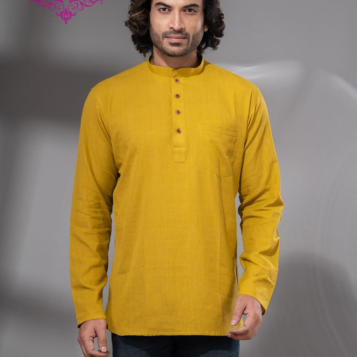 Bright Yellow Cotton Men's Kurta  angoshobha