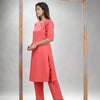 Peach Pink Cotton Bengal Handwoven Kurta Set