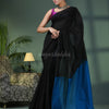 Black Cotton Blend With Turquoise Pallu Handloom Saree