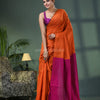 Orange Cotton Blend With Rani Pallu Handloom Saree