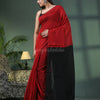 Red Cotton Blend With Black Pallu Handloom Saree