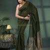 Moss Green Cotton Blend Dupion Silk Pallu Handloom Saree