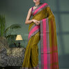 Moss Green Cotton Jacquard Border Handloom Saree
