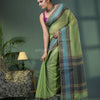 Olive Green Cotton Jacquard Border Handloom Saree