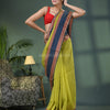 Lime Green Cotton Jacquard Border Handloom Saree