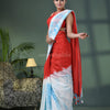 Red & Sky Blue Cotton Srivari Handloom Saree