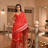 Red Linen All Body Silver Zari Stripe Handwoven Saree