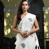 White Linen Black Deck Of Cards Design Handwoven Saree