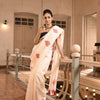 White Linen Red Deck Of Cards Design Handwoven Saree