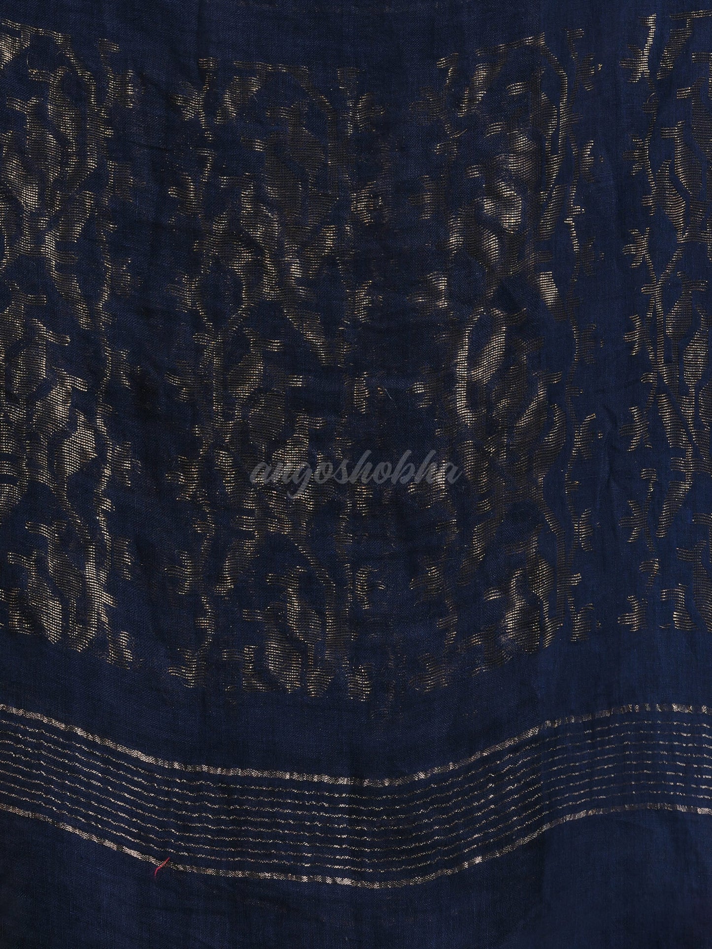 Navy Blue Linen Broder With Pallu Jacquard Zari Work Handwoven Saree