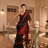 Black Linen Red Check Handwoven Saree