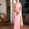Blush Pink Linen Zari Pallu Handwoven Saree