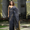 Blue Linen Zari Tissue Check Handwoven Saree