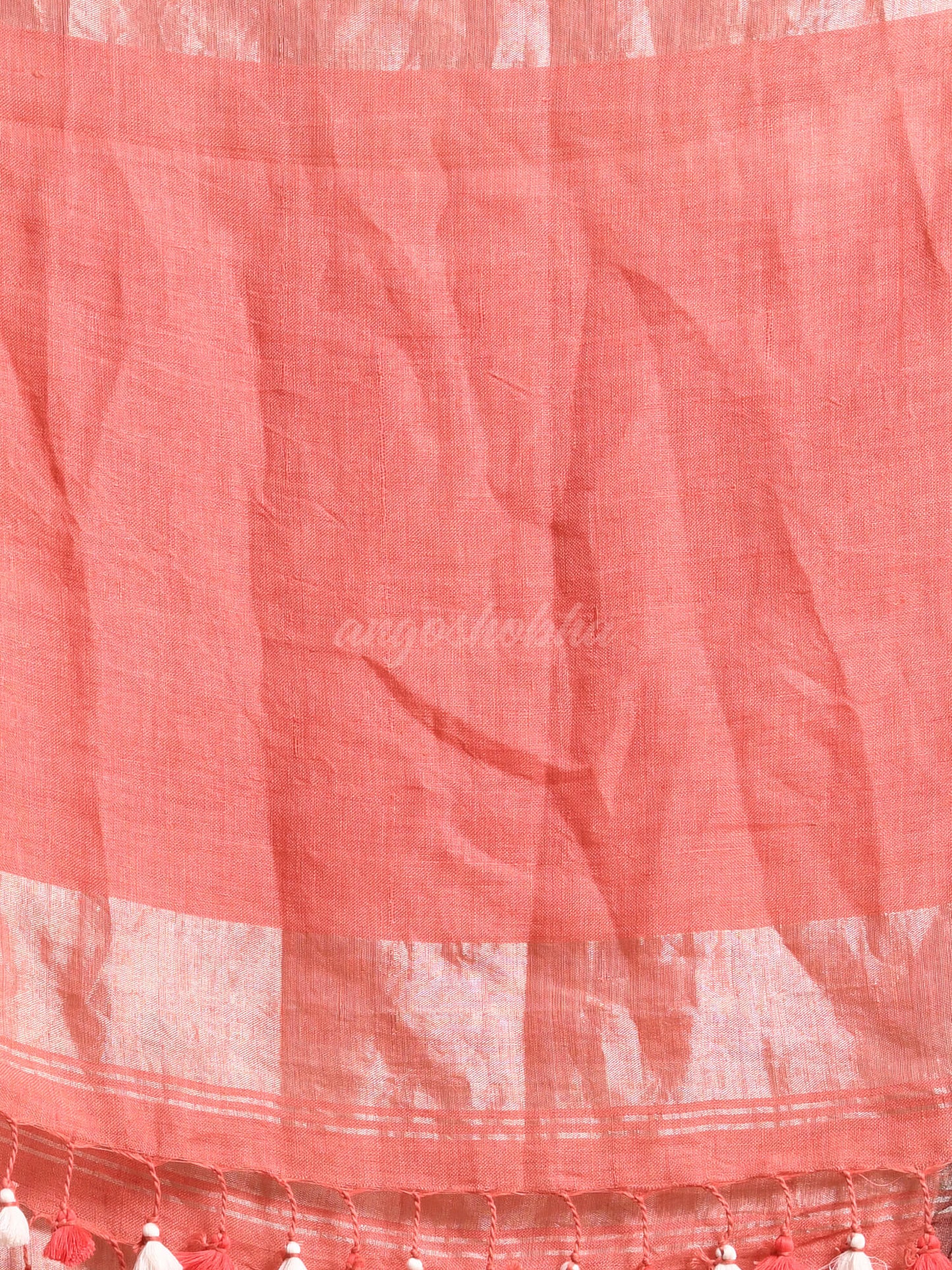 Peach Orange Linen Zari Tissue Handwoven tissue saree-angoshobha
