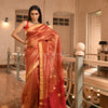 Maroon Linen Zari Tissue Handwoven tissue Saree
