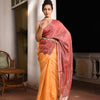 Mustard & Maroon Linen Zari Handwoven tissue Saree