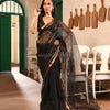 Black Silk Sequence Temple Design Handwoven Muslin Saree