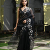 Black Silk White Flowers Motive Handwoven Muslin Saree