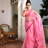 Baby Pink Silk All Body Sequence Work Handwoven Muslin Saree