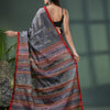 Grey Zari Cotton All Body Kantha Buti Handloom Tissue Saree