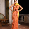 Yellow & Orange Zari Linen Dry Half And Half Handwoven Saree
