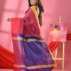 Mulberry Pink & Green Cotton Blend Half And Half Handloom Saree