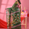 Deep Green Cotton Blend Jamdani Saree