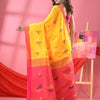 Light Yellow Cotton Blend Boat Motive Handloom Saree