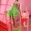 Green Cotton Blend All Body Laptop Motive Handloom Saree