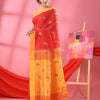Red Cotton Blend All Body Buti Handloom Saree