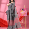Grey Cotton All Body Plus Buti Handloom Saree