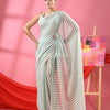 Turquoise & White Stripe Cotton Handloom Saree