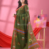 Moss Green Cotton All Body Hut Motive Handloom Saree