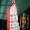 White Cotton Peacock Design Handloom Saree