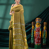 Lemon Yellow Linen Handloom Saree