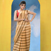 Light Orange Cotton Check Handloom Saree