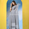 Grey Cotton Pallu Stripe Handloom Saree