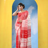 Off White Red Cotton Handloom Saree