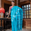 Turquoise Tussar Silk Handloom Jamdani Saree