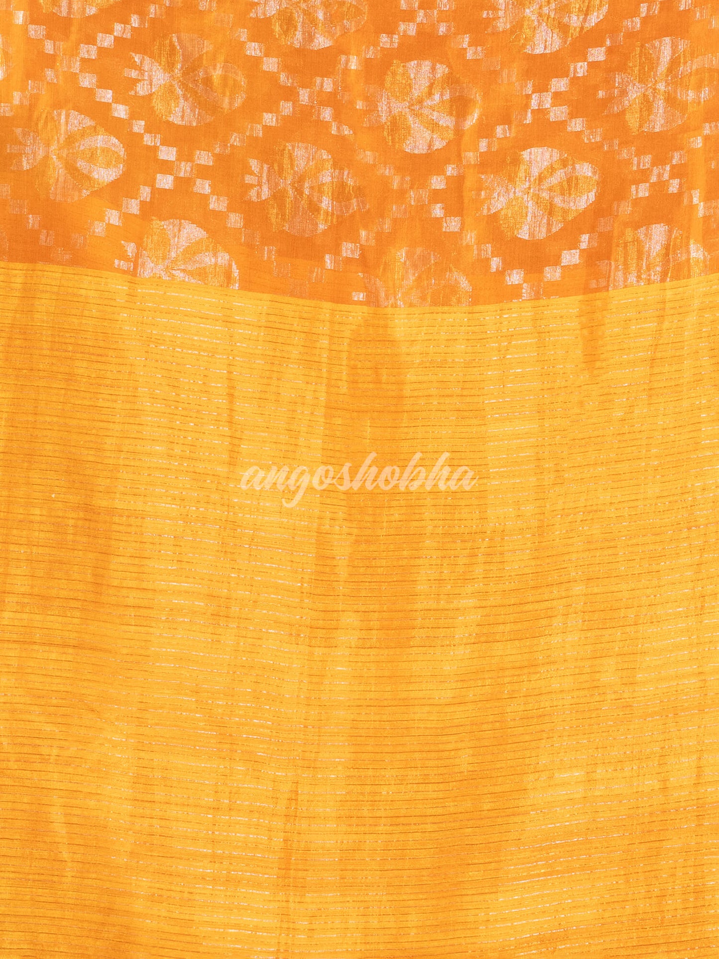 Mustard Silk Matka Body with Leaves Intricate Design including Silver & Golden Stripes on Check Pallu Handwoven Saree