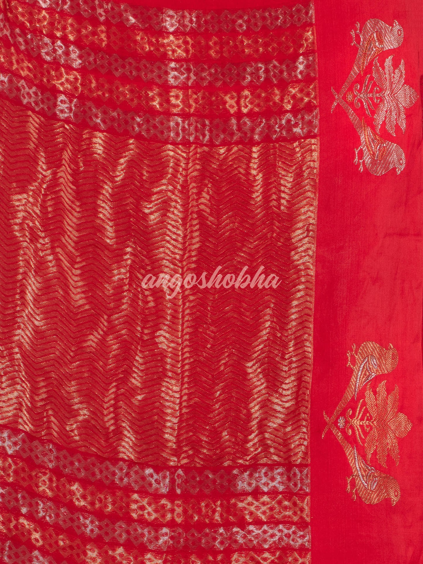 Red Pure Muslin Intricate Bird Design Border Handwoven Saree