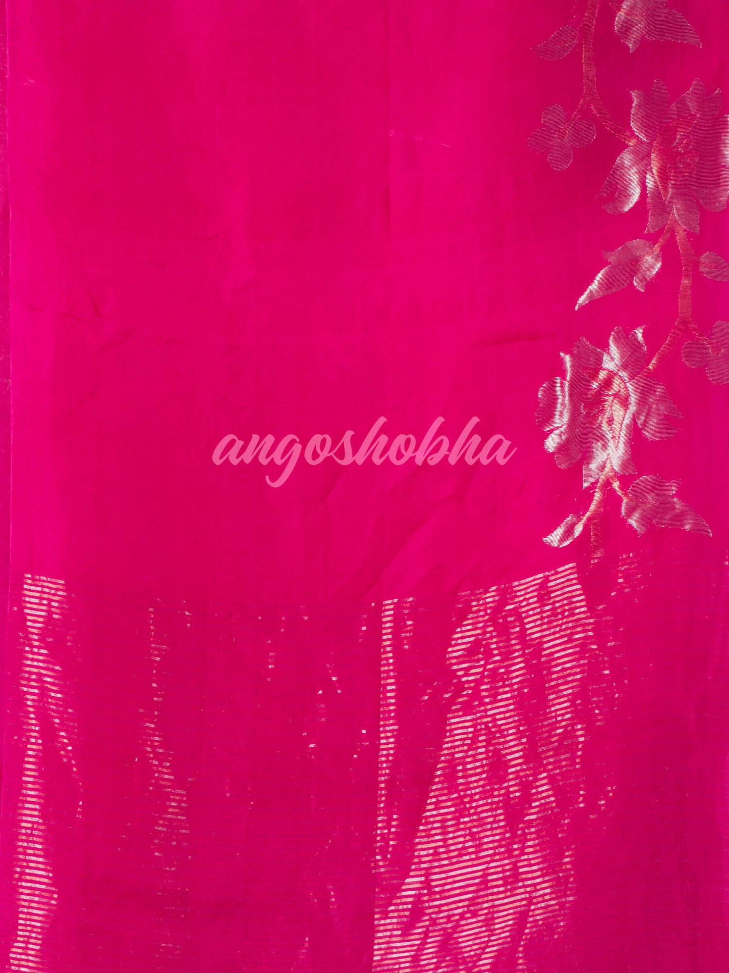 Pink Silk White Flowers Motive Handwoven Muslin Saree