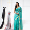 Aqua Blue Cotton Blend Handloom Saree angoshobha