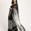 Black Grey Traditional Handloom Linen Saree angoshobha