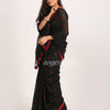 Black Traditional Handloom Linen Jamdani Saree angoshobha