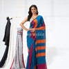 Blue Orange Handloom Bengal Cotton Saree angoshobha